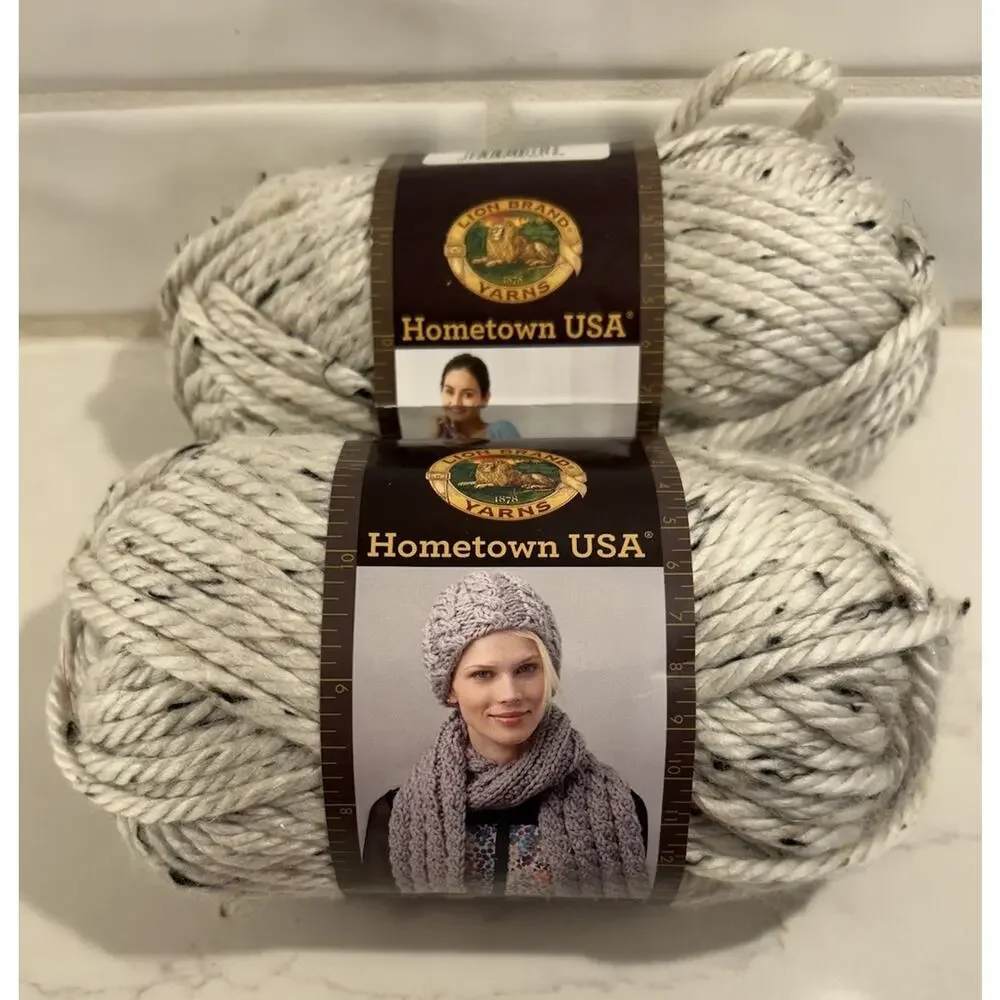 Vtg LION BRAND Yarns Hometown USA‎ 2 Skeins 4oz Super Bulky Aspen Tweed #302